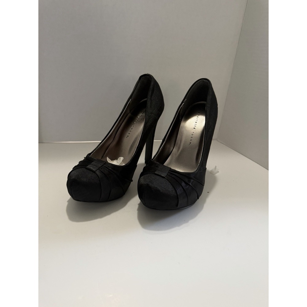 Charlotte Russe Sally Black Satin Pleated Platform Pumps Stiletto Heels Size 6